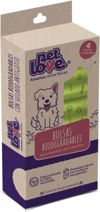 Bolsas Biodegradables Pet Love - 4 rollos (60 unidades) Bolsas para perros